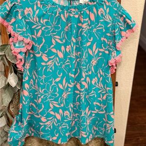 Oasis Teal & Pink Floral Off-Shoulder Blouse